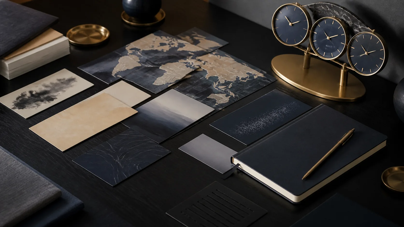 Cartes de contenu international, repères de localisation et horloge de bureau