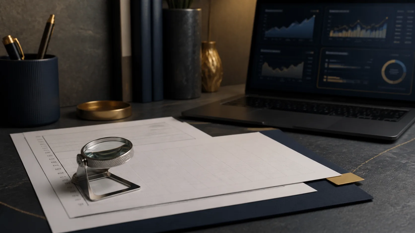 Poste de suivi SEO avec graphiques abstraits et documents de recherche