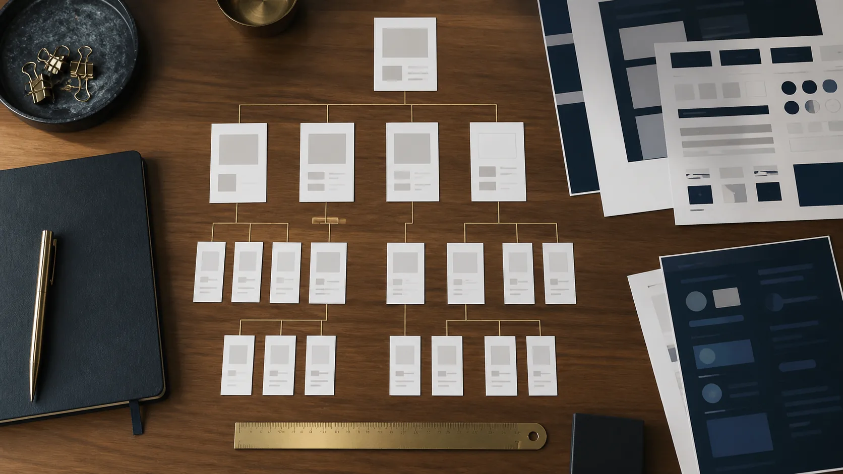 Architecture d’un site web organisée sur un bureau de conception
